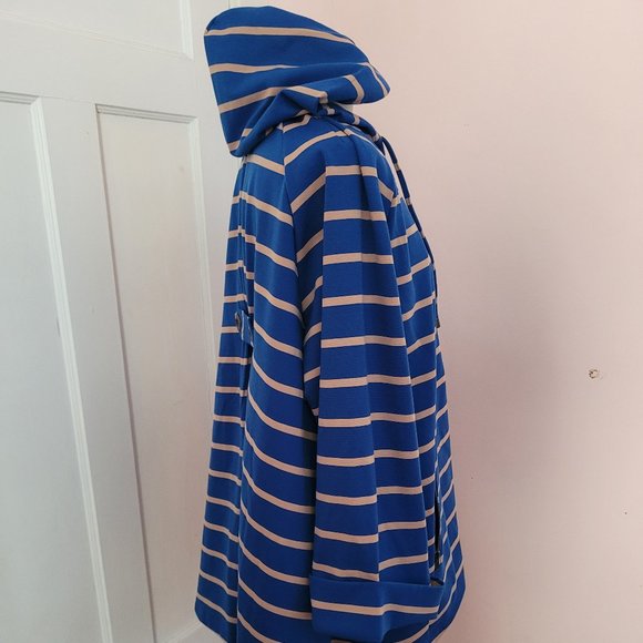 For Cynthia Blue and Tan Stripe Hooded High Low Jacket. Size XL - Picture 7 of 12